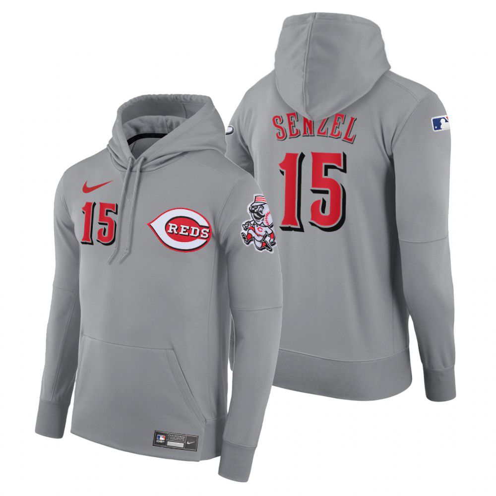 Men Cincinnati Reds #15 Senzel gray road hoodie 2021 MLB Nike Jerseys->customized mlb jersey->Custom Jersey